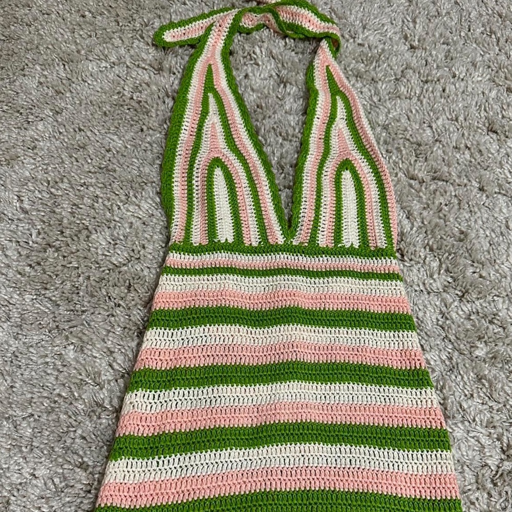 Beginning Boutique Green Halter Knit Dress